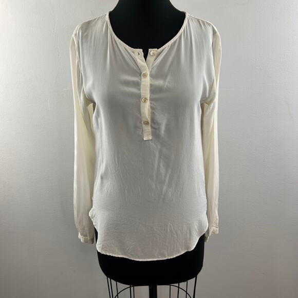 SJOBECK Cream Silk Back Contrast Cut-Out Long Sleeve Pullover Blouse Top Size XS - Picture 2 of 9